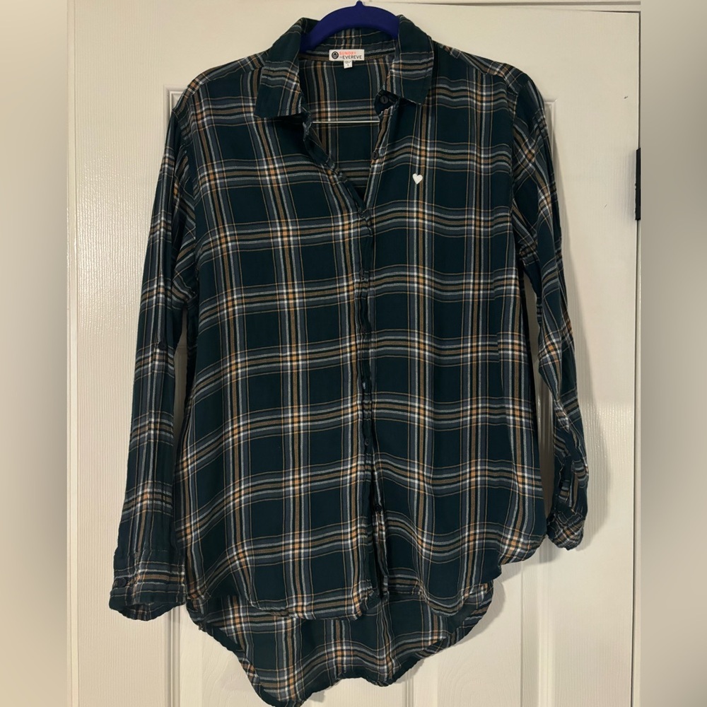 Sundry Evereve heart plaid button-down shirt 100% cotton - Picture 3 of 6